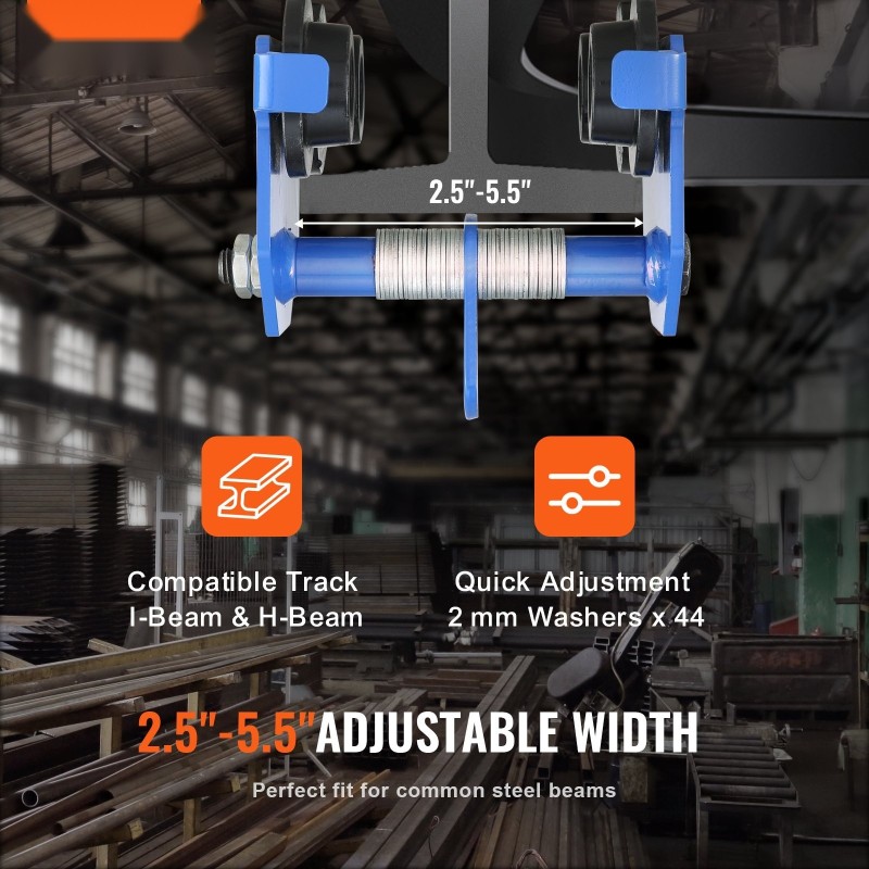 Manuaalinen palkkivaunu seosteräksestä 0,5 t kantavuus säädettävä laipan leveys 63,5–139,7 mm