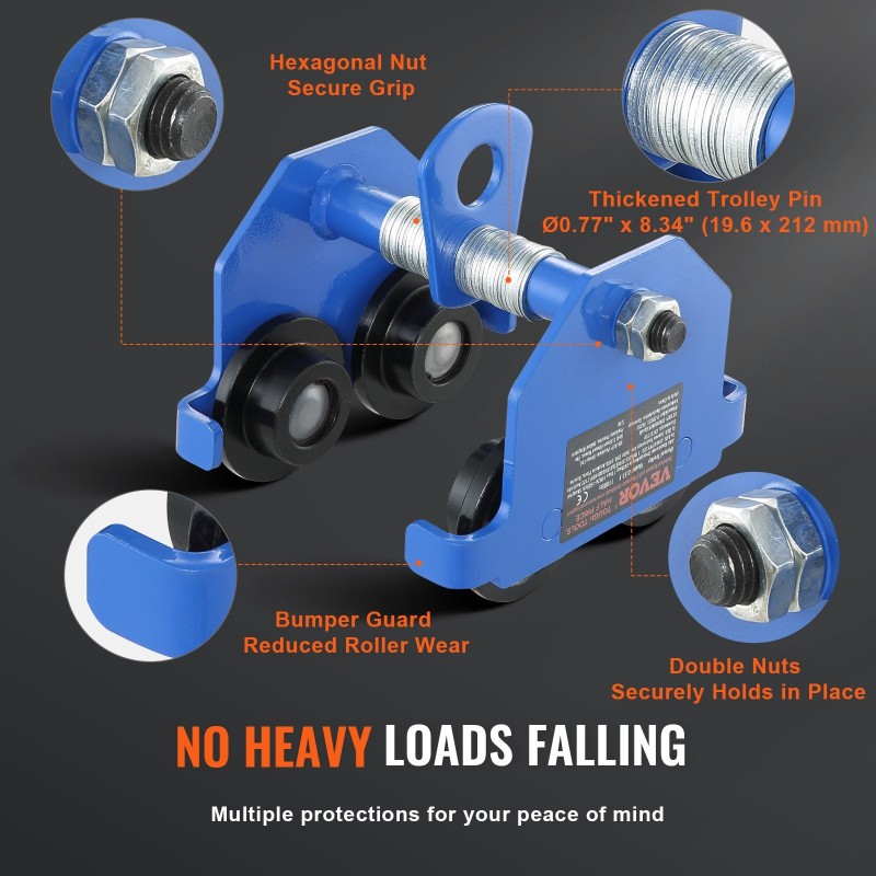 Manuaalinen palkkivaunu seosteräksestä 0,5 t kantavuus säädettävä laipan leveys 63,5–139,7 mm