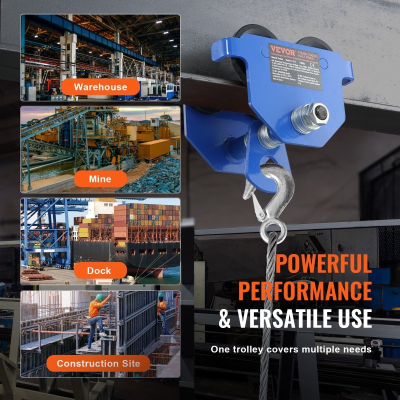 Manuaalinen palkkivaunu seosteräksestä 0,5 t kantavuus säädettävä laipan leveys 63,5–139,7 mm