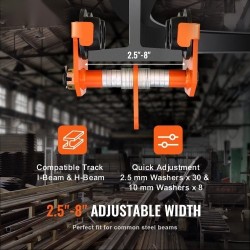 Käsikäyttöinen siltanosturin vaunu seosterästä 2 t kantavuus säädettävä laipan leveys 6,3–20,3 cm