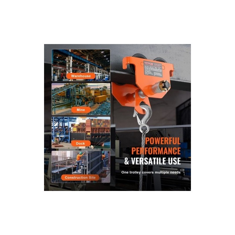 Käsikäyttöinen siltanosturin vaunu seosterästä 2 t kantavuus säädettävä laipan leveys 6,3–20,3 cm