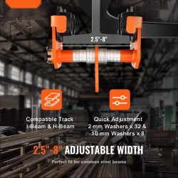 Manuaalinen ripustusvaunu seosteräs 1 t kantavuus kaksipyöräinen säädettävä leveys 63,5–203,2 mm