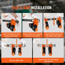 Manuaalinen ripustusvaunu seosteräs 1 t kantavuus kaksipyöräinen säädettävä leveys 63,5–203,2 mm