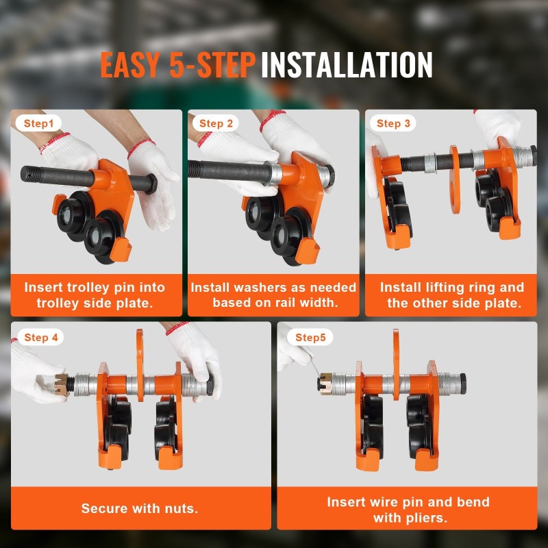 Manuaalinen ripustusvaunu seosteräs 1 t kantavuus kaksipyöräinen säädettävä leveys 63,5–203,2 mm