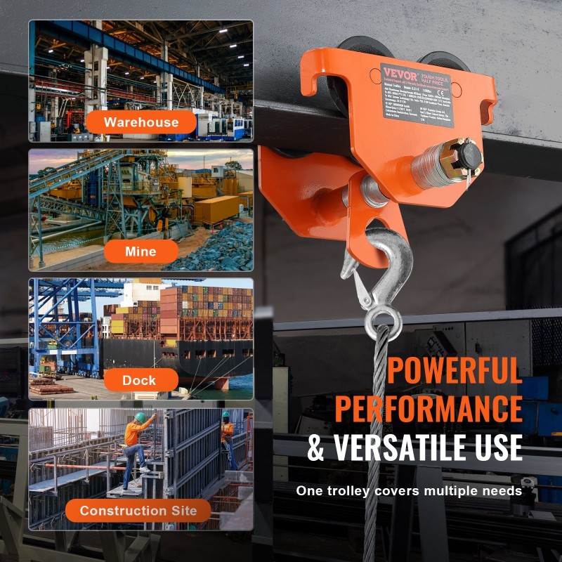 Manuaalinen ripustusvaunu seosteräs 1 t kantavuus kaksipyöräinen säädettävä leveys 63,5–203,2 mm