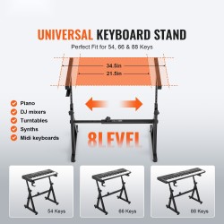 Pianokoskettimien teline ja säädettävä penkki Z-mallinen 54–88-koskettimille kantokyky 250 paunaa pyörillä