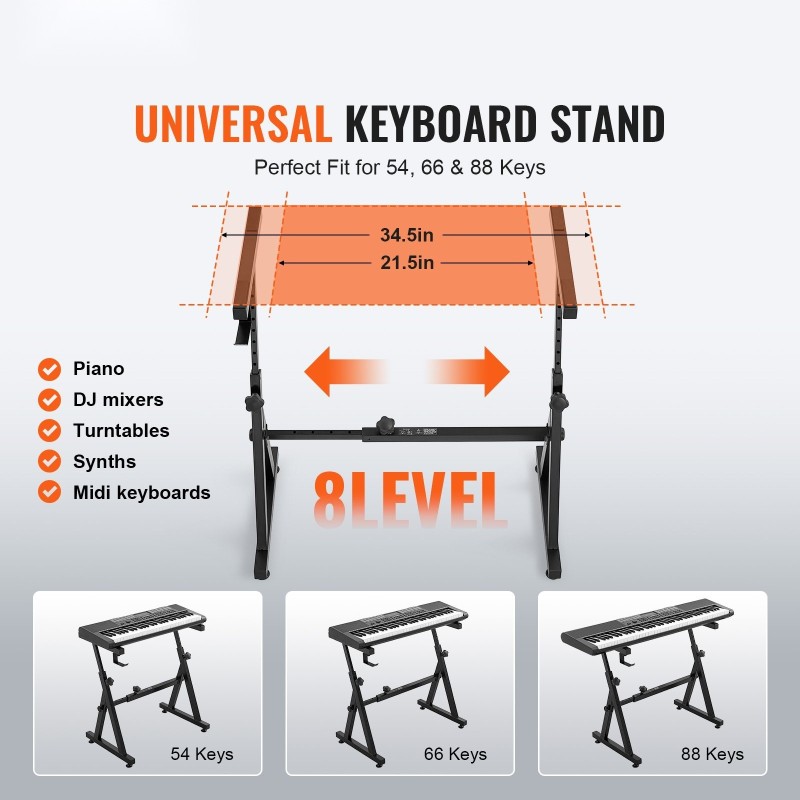 Pianokoskettimien teline ja säädettävä penkki Z-mallinen 54–88-koskettimille kantokyky 250 paunaa pyörillä