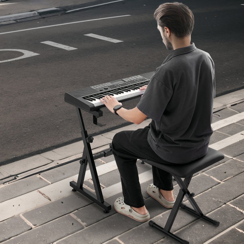 Pianokoskettimien teline ja säädettävä penkki Z-mallinen 54–88-koskettimille kantokyky 250 paunaa pyörillä