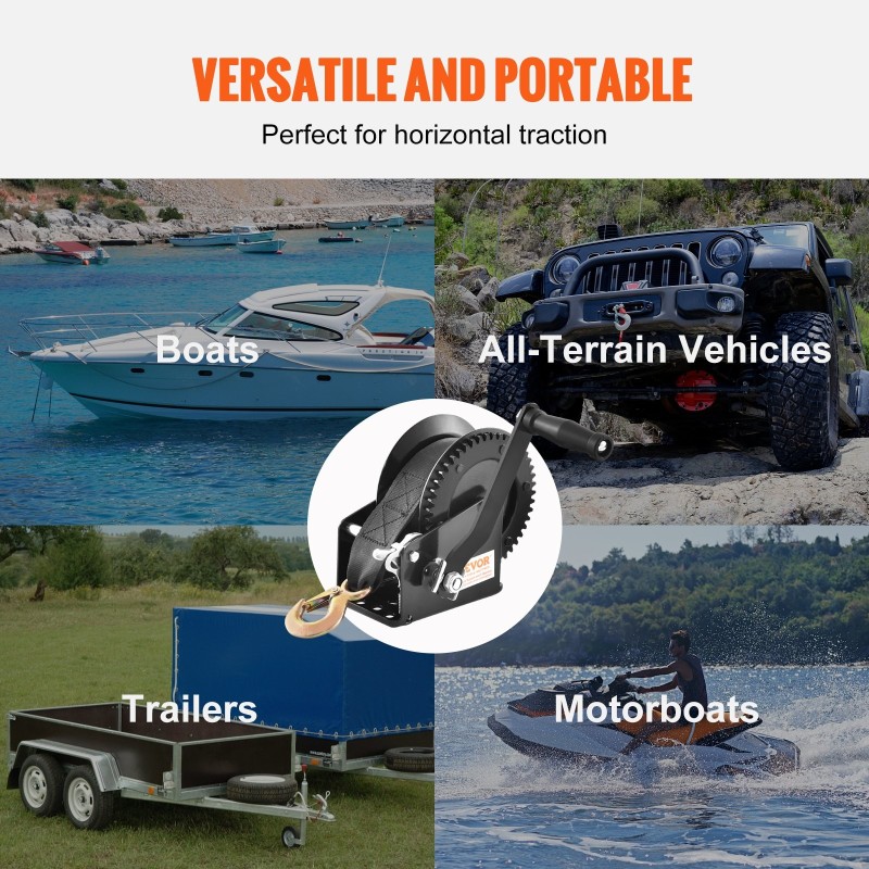 Käsivinssi 725,7 kg vetokyky 1005,8 cm polyesterihihna kaksisuuntainen räikkä veneille ja peräkärryihin