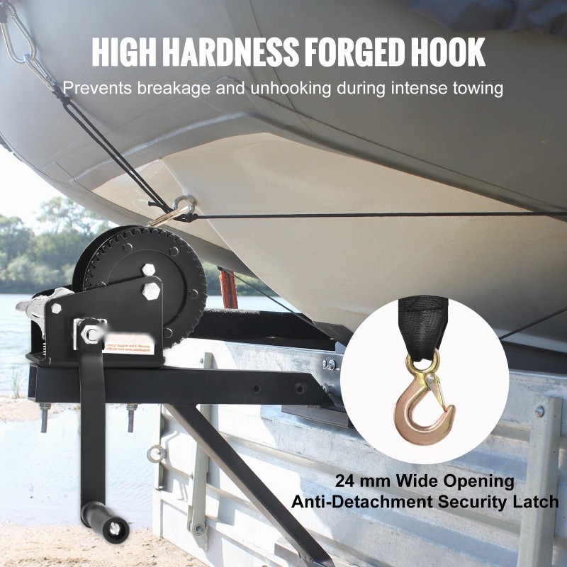 Käsivinssi 907 kg vetokyky 7 m polyesterihihna trailerille veneelle mönkijälle