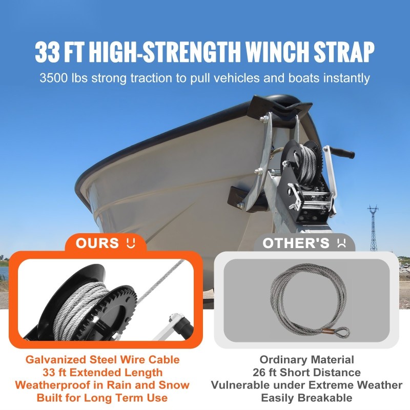 Käsivinssi 1587 kg vetokyky 10 m teräsvaijerilla kaksisuuntainen räikkä kaksinopeuksinen