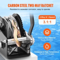 Käsivinssi 362,9 kg vetokyky 1005,8 cm teräsvaijerilla kaksisuuntainen räikkä perävaunuun