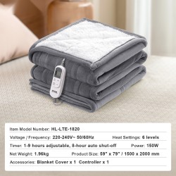 Lämmitettävä huopa flanellia ja sherpaa 180 x 200 cm 6 lämpötilatasoa