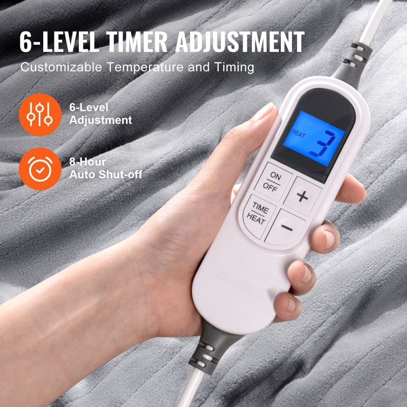 Sähkölämmitteinen viltti 130 x 160 cm pehmeä flanelli sherpa 6 lämpöasetusta