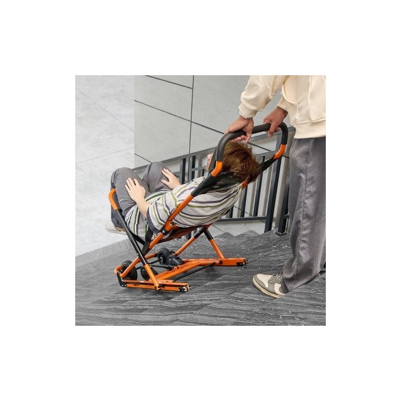 Manuaalinen porrastuoli alumiiniseosrungolla kokoontaitettava 159 kg kantavuus neljällä pyörällä evakuointiin ja siirtoihin