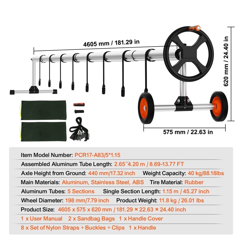 Allaspeitteen rulla alumiinirunko säädettävä 2,65–4,2 m kumipyörillä hiekkasäkeillä