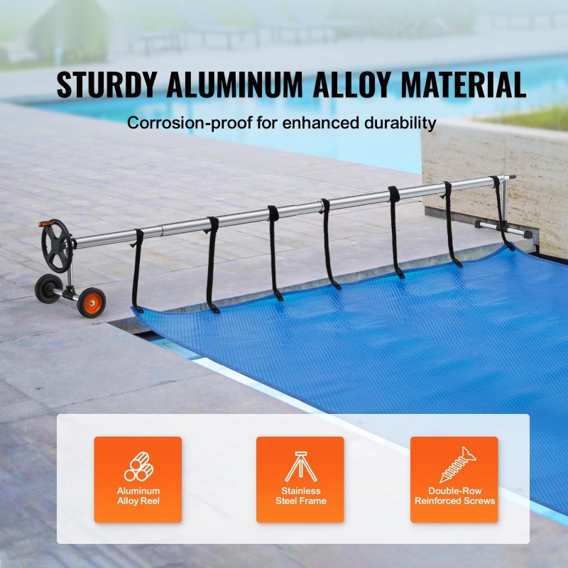 Alumiininen allaspeitteen kelarulla säädettävä 5–22 jalan leveydelle kumipyörillä ja hiekkasäkeillä