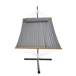 Tikattu kahden hengen puuvillariippumatto 1400 x 1900 mm jalustolla 480 paunan kantavuus