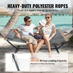 Tikattu kahden hengen puuvillariippumatto 1400 x 1900 mm jalustolla 480 paunan kantavuus