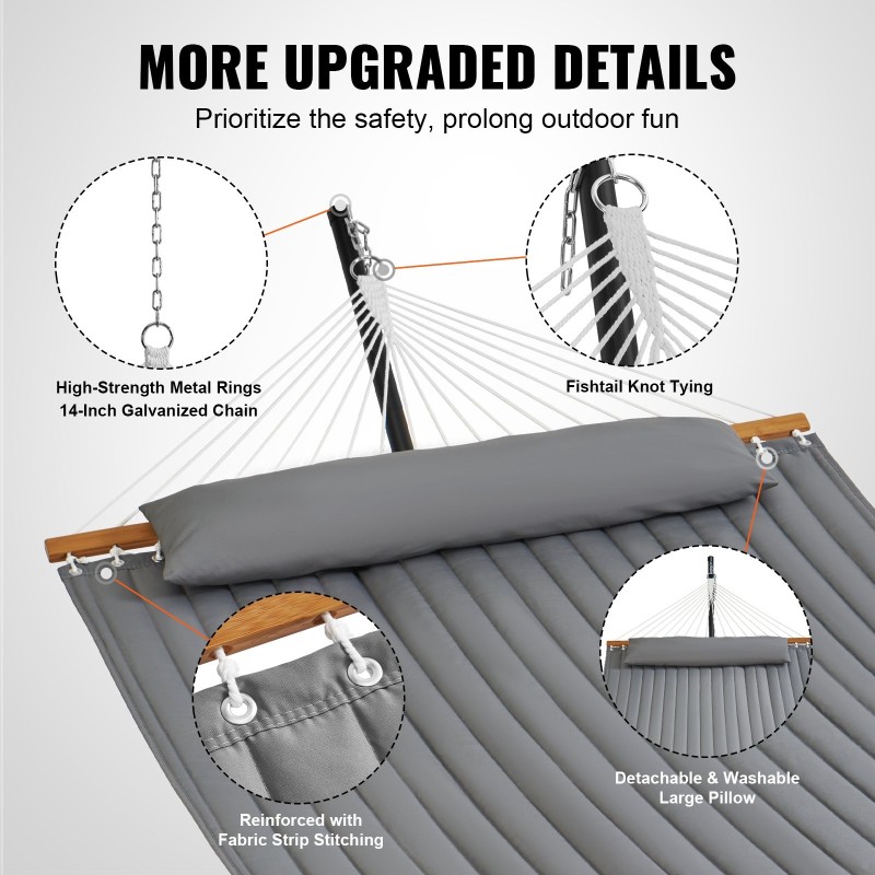 Tikattu kahden hengen puuvillariippumatto 1400 x 1900 mm jalustolla 480 paunan kantavuus