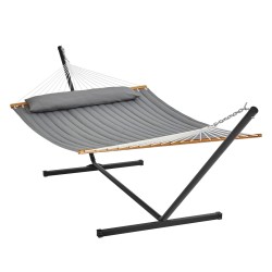 Tikattu kahden hengen puuvillariippumatto 1400 x 1900 mm jalustolla 480 paunan kantavuus