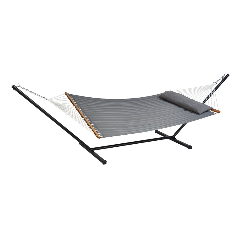 Tikattu kahden hengen puuvillariippumatto 1400 x 1900 mm jalustolla 480 paunan kantavuus