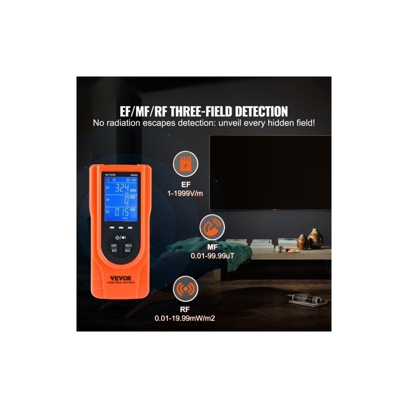 Kolmitoiminen EMF-mittari EF MF RF 5Hz–3.5GHz ladattava LCD-näytöllä