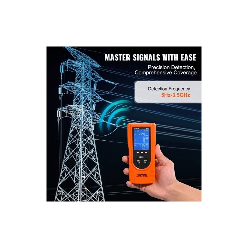 Kolmitoiminen EMF-mittari EF MF RF 5Hz–3.5GHz ladattava LCD-näytöllä