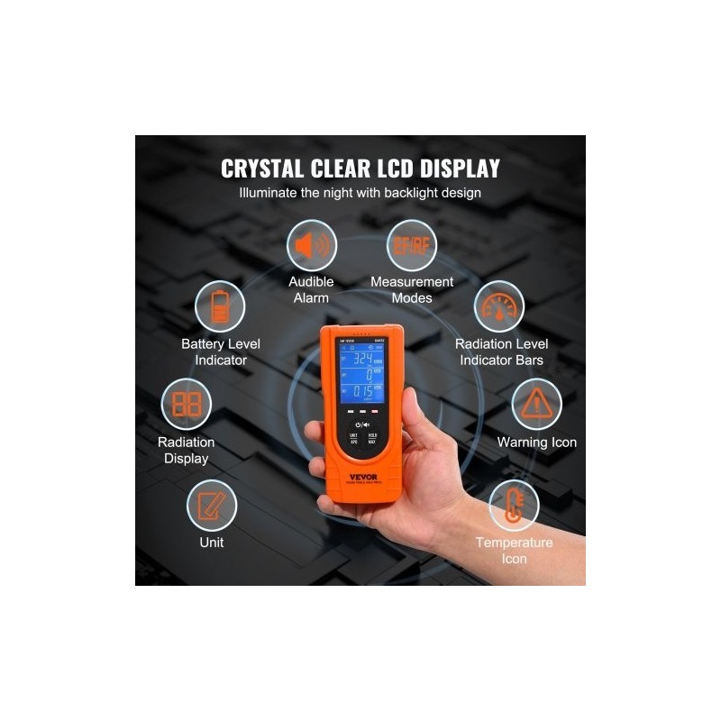 Kolmitoiminen EMF-mittari EF MF RF 5Hz–3.5GHz ladattava LCD-näytöllä