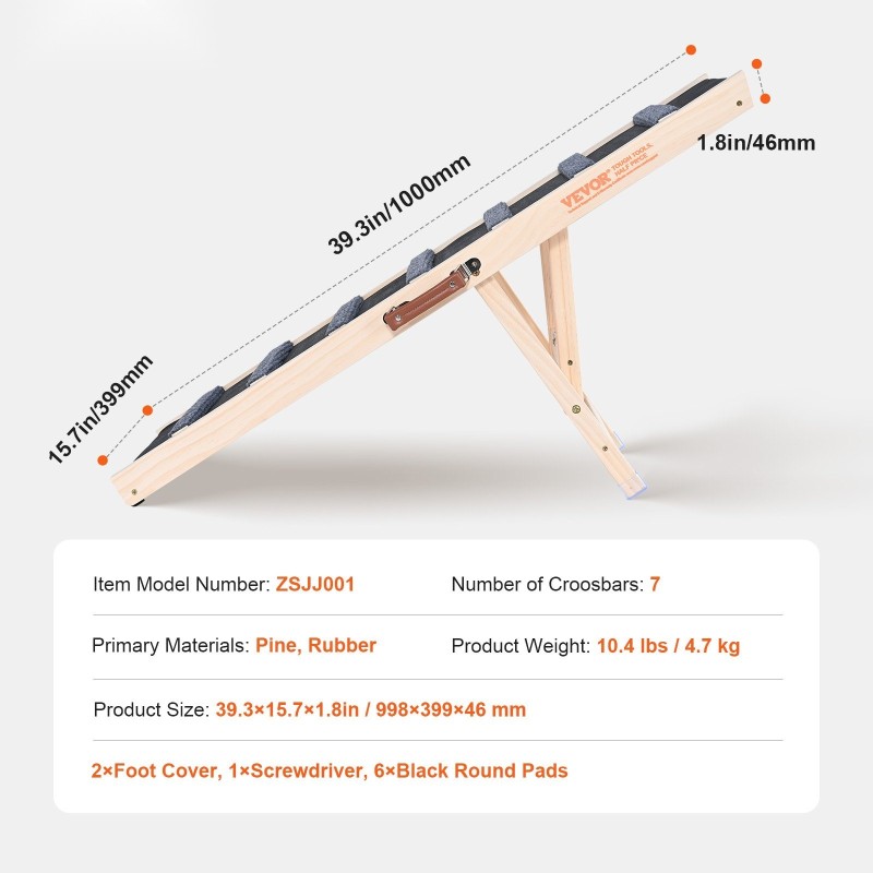 Lemmikkiramppi mäntypuusta 100 cm pitkä säädettävä 38–56 cm taittuva liukumattomalla kumipinnalla