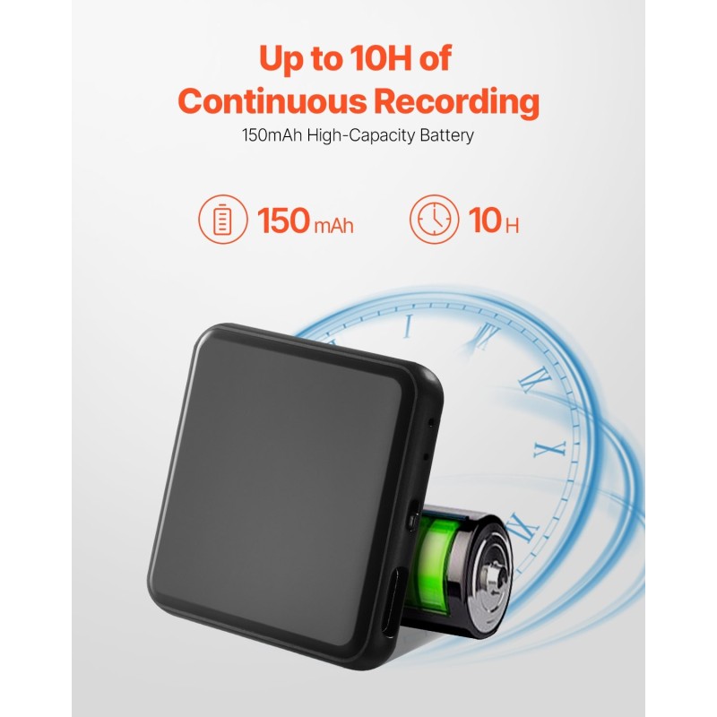 Digitaalinen äänentallennin 128GB magneettikiinnitys USB-C 8730 tuntia tallennustilaa 10 tunnin akunkesto