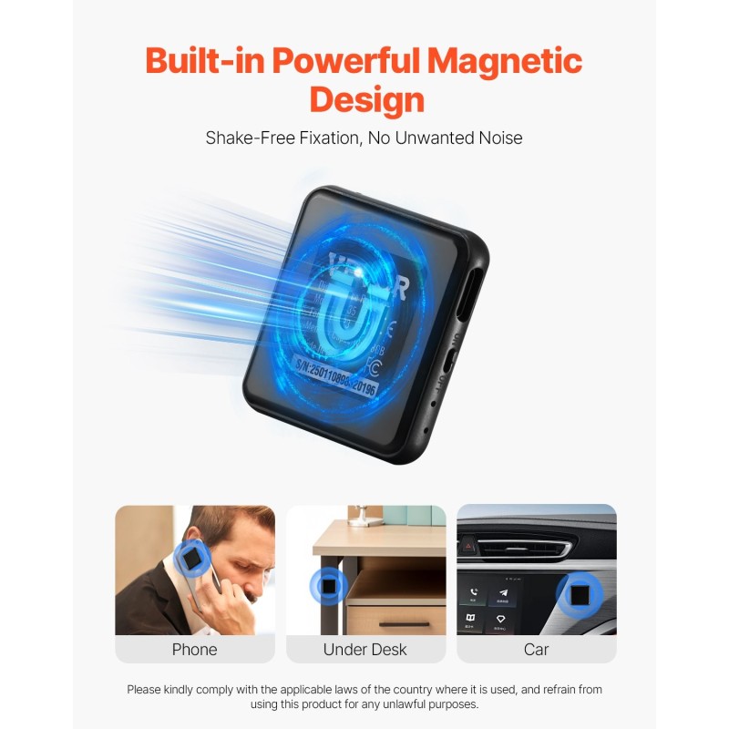 Digitaalinen äänentallennin 128GB magneettikiinnitys USB-C 8730 tuntia tallennustilaa 10 tunnin akunkesto