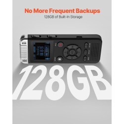 Digitaalinen ääninauhuri 128GB sisäinen muisti 1,4-tuumainen näyttö 800mAh-akku ääniaktivointi