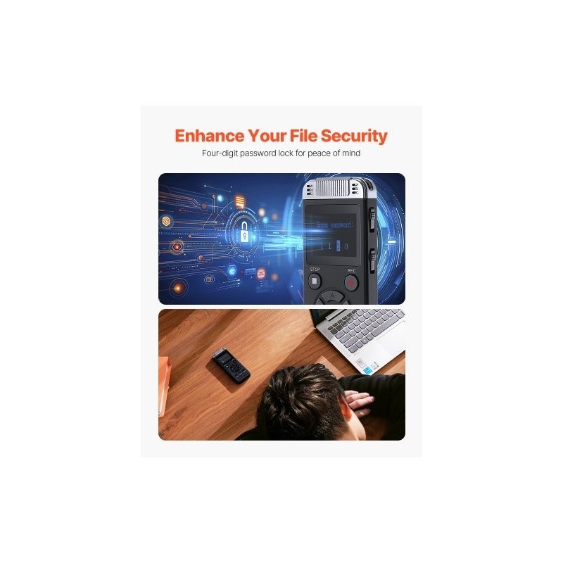 Digitaalinen ääninauhuri 128GB sisäinen muisti 1,4-tuumainen näyttö 800mAh-akku ääniaktivointi