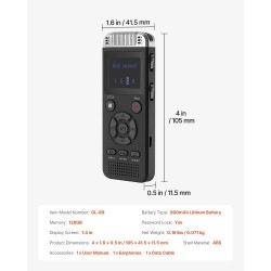 Digitaalinen ääninauhuri 128GB sisäinen muisti 1,4-tuumainen näyttö 800mAh-akku ääniaktivointi