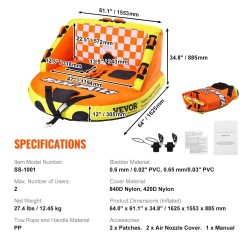 Vedettävä vesirengas yhdelle tai kahdelle nylonpäällisellä ja selkänojalla