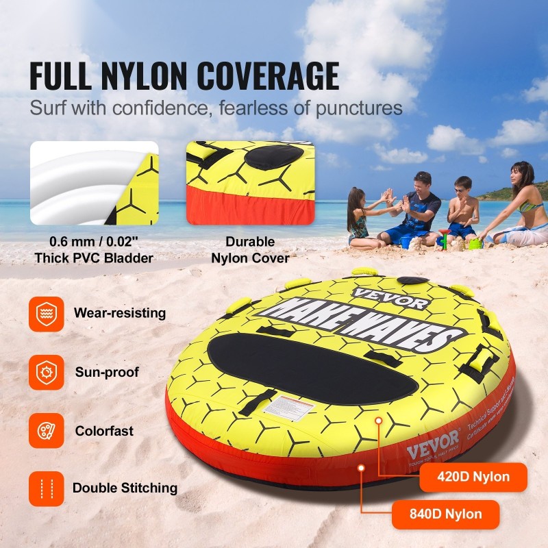 Täytettävä hinattava vesirengas 1–3 käyttäjälle kestävä nylonpäällinen halkaisija 1600 mm