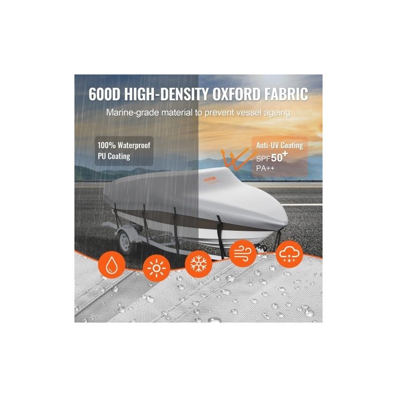 Venepeite 600D Oxford-kangas PU-pinnoite 4880–5640 mm vedenpitävä kiristyshihnoilla harmaa