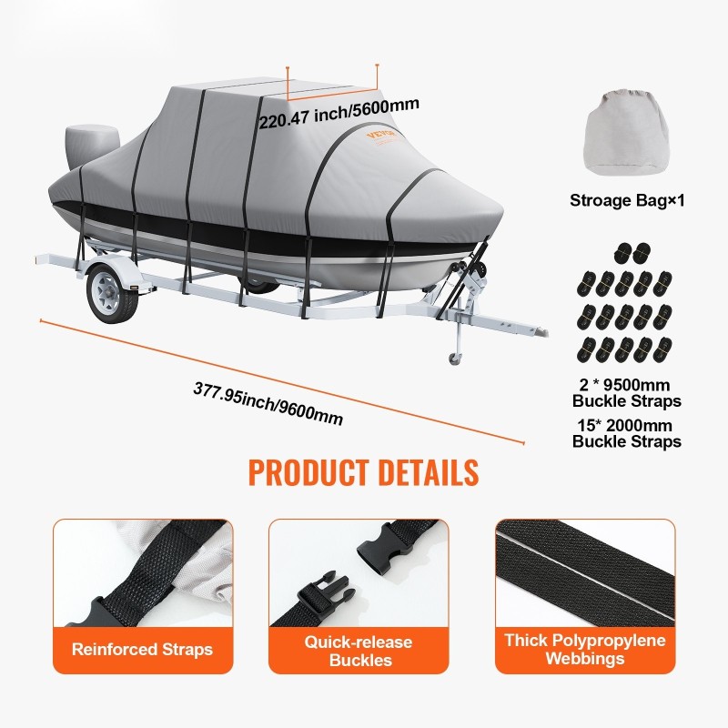 T-top-venepeite 600D Oxford-kangas PU-pinnoite vesitiivis 7310–7920 mm pituus 2690 mm leveys