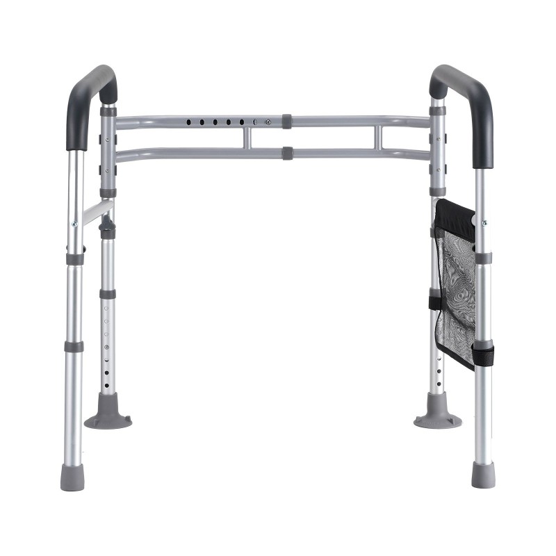 WC-turvakaide alumiiniseoksesta säädettävä taittuva pehmustetuilla kahvoilla liukumattomilla jaloilla ikäihmisille toipilaille