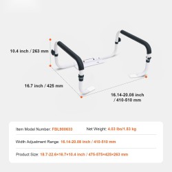 Wc-turvakaide teräs säädettävä leveys 410–510 mm pehmustetut käsinojat 136 kg helppo asennus