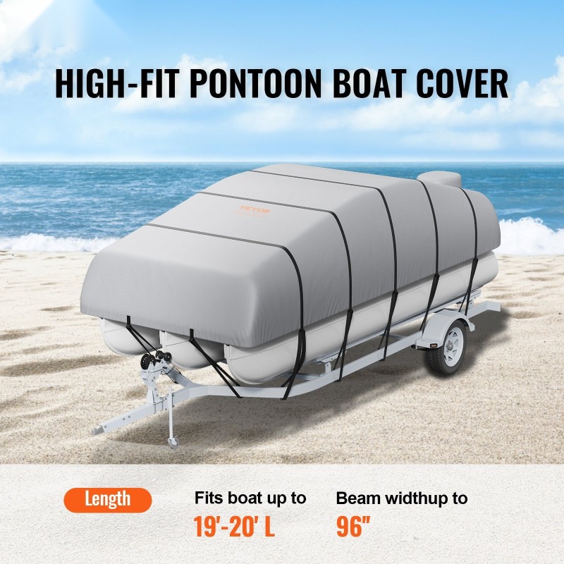 Ponttooniveneen suojapeite 800D-oxford-kangas PU-pinnoitettu 5790–6090 mm leveys 2430 mm harmaa moottorinsuojalla