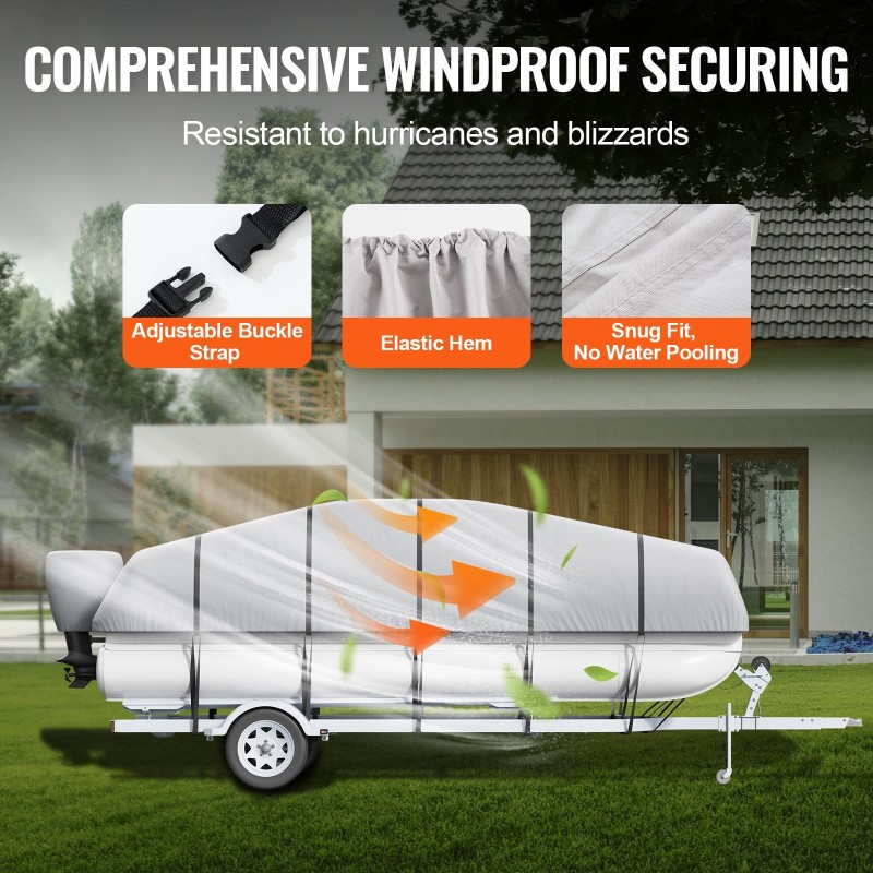 Ponttooniveneen suojapeite 800D-oxford-kangas PU-pinnoitettu 5790–6090 mm leveys 2430 mm harmaa moottorinsuojalla