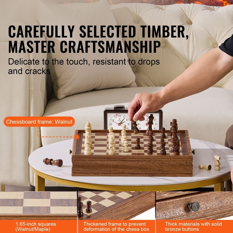 Shakkisetti massiivipuinen tammi viidentoista tuuman kaksitoiminen säilytyslaatikolla painotetut nappulat
