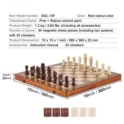 Shakki ja tammisetti puinen 38 cm magneettinen taittuva