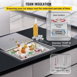 Upotettava jääastia 304-ruostumattomasta teräksestä kaksoisseinäeristys 33 l kansi ja poistoventtiili