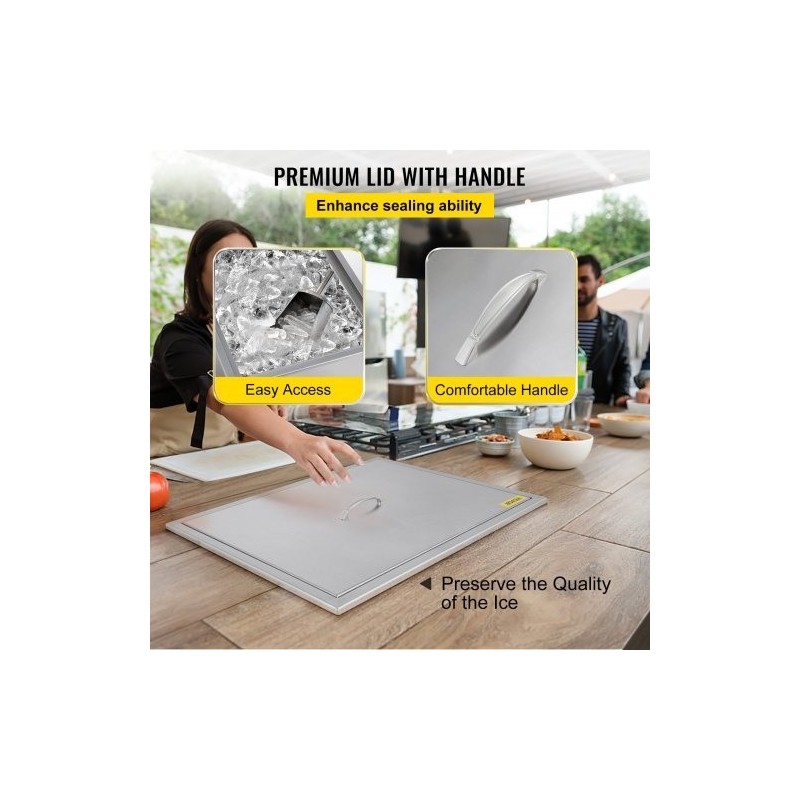 Upotettava jääastia 304-ruostumattomasta teräksestä kaksoisseinäeristys 33 l kansi ja poistoventtiili