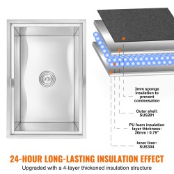 Upotettava jäälaatikko ruostumatonta terästä 109,5 l kansi tyhjennysputki