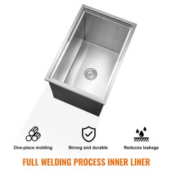 Upotettava jäälaatikko ruostumatonta terästä 109,5 l kansi tyhjennysputki