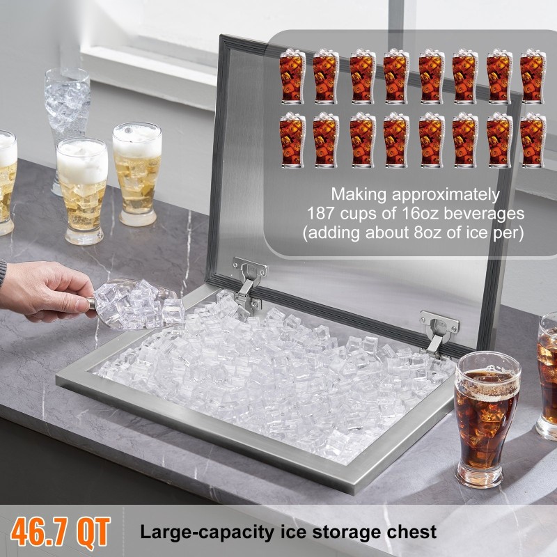 Upotettava jääastia 44 l ruostumatonta terästä 20 mm PU-vaahtoeristys viemäröinti mukana